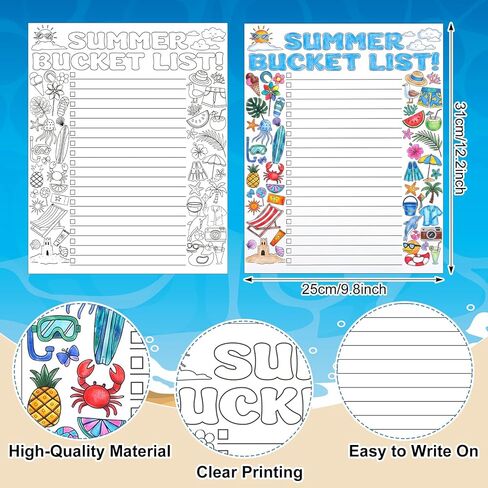 Fullhawl 48 Pcs My Summer Bucket List Coloring Poster End of School Year Gift Color Your Own Summer Bucket List Activity Poster DIY Crafts for Camp Party Supplies Home Fun Art Activities in Kuwait