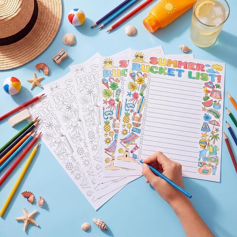 Fullhawl 48 Pcs My Summer Bucket List Coloring Poster End of School Year Gift Color Your Own Summer Bucket List Activity Poster DIY Crafts for Camp Party Supplies Home Fun Art Activities in Kuwait