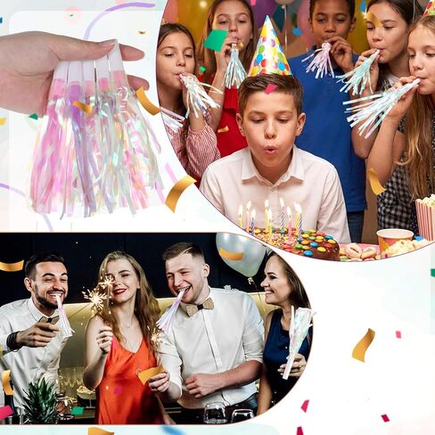 24 قطعة من صانعي الضوضاء للحفلات، منفاخات عيد الميلاد، صفارات ملونة لامعة، نفخات ملونة معدنية مهدبة من أجل لوازم عيد الميلاد in Kuwait