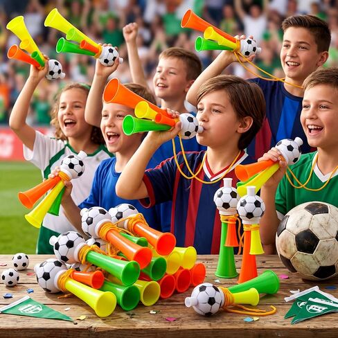 24 Pcs Loud Soccer Game Horns Stadium Air Horns with Lanyard Plastic Noise Makers for Football Multicolor Cheer Whistles Trumpets for Soccer Game Sports Events and Parties in Kuwait