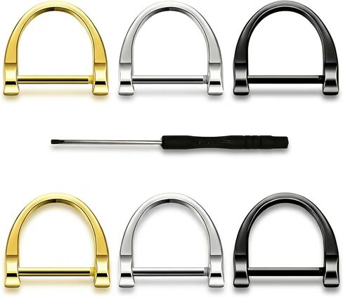 D Shape Key Ring with Screw Shackle for Car Key Leather Craft Purse Keychain Ring Horseshoe Shape 3 Pairs 3 Colors Black Silver Gold in Kuwait