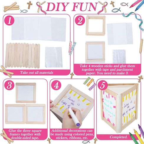 Qunclay 377 Pcs Vbs Craft Stick Lantern Craft Kits 2026 with 300 Wooden Stick 75 Parchment and 2 Double Sides Adhesive Tape Crafts and Arts Kit for Holiday Church Activities (Pack of 24) in Kuwait
