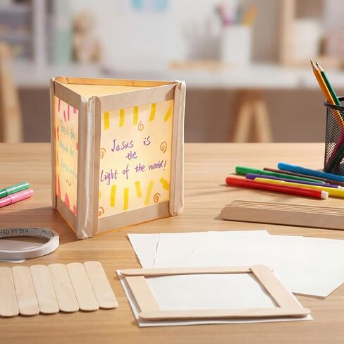 Qunclay 377 Pcs Vbs Craft Stick Lantern Craft Kits 2026 with 300 Wooden Stick 75 Parchment and 2 Double Sides Adhesive Tape Crafts and Arts Kit for Holiday Church Activities (Pack of 24) in Kuwait
