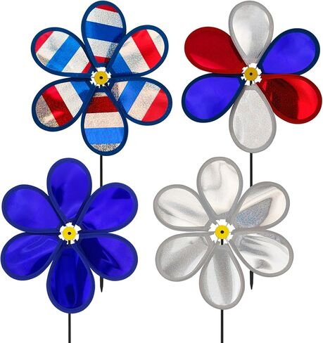 Wind Spinners Craft, Whirligigs Wind Spinners, 4PCS Patriotic Commemorative Day Decorations, 4th of July Memorial Windmill, National Flag Color, 10.2inch DIY Pinwheel Garden Lawn Courtyard in Kuwait