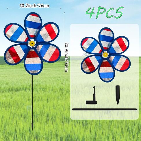 Wind Spinners Craft, Whirligigs Wind Spinners, 4PCS Patriotic Commemorative Day Decorations, 4th of July Memorial Windmill, National Flag Color, 10.2inch DIY Pinwheel Garden Lawn Courtyard in Kuwait
