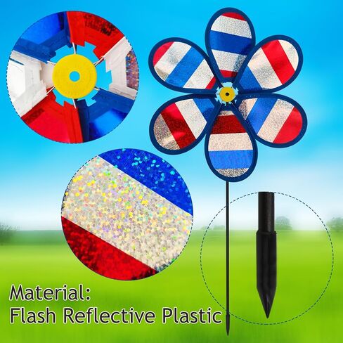Wind Spinners Craft, Whirligigs Wind Spinners, 4PCS Patriotic Commemorative Day Decorations, 4th of July Memorial Windmill, National Flag Color, 10.2inch DIY Pinwheel Garden Lawn Courtyard in Kuwait