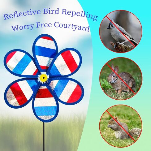 Wind Spinners Craft, Whirligigs Wind Spinners, 4PCS Patriotic Commemorative Day Decorations, 4th of July Memorial Windmill, National Flag Color, 10.2inch DIY Pinwheel Garden Lawn Courtyard in Kuwait