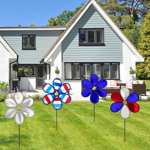 Wind Spinners Craft, Whirligigs Wind Spinners, 4PCS Patriotic Commemorative Day Decorations, 4th of July Memorial Windmill, National Flag Color, 10.2inch DIY Pinwheel Garden Lawn Courtyard in Kuwait