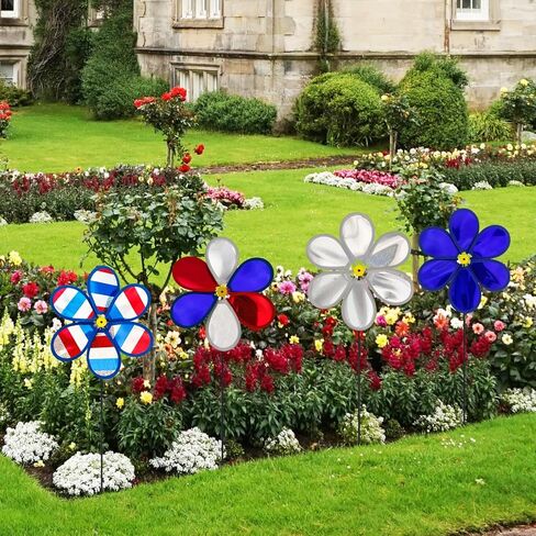 Wind Spinners Craft, Whirligigs Wind Spinners, 4PCS Patriotic Commemorative Day Decorations, 4th of July Memorial Windmill, National Flag Color, 10.2inch DIY Pinwheel Garden Lawn Courtyard in Kuwait