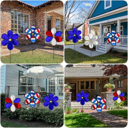 Wind Spinners Craft, Whirligigs Wind Spinners, 4PCS Patriotic Commemorative Day Decorations, 4th of July Memorial Windmill, National Flag Color, 10.2inch DIY Pinwheel Garden Lawn Courtyard in Kuwait