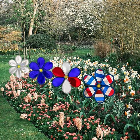 Wind Spinners Craft, Whirligigs Wind Spinners, 4PCS Patriotic Commemorative Day Decorations, 4th of July Memorial Windmill, National Flag Color, 10.2inch DIY Pinwheel Garden Lawn Courtyard in Kuwait