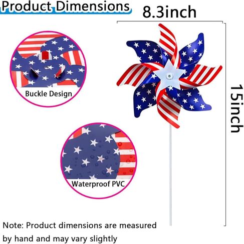 4th of July Decorations Pinwheels,12 Pack Red White Blue American Flag Pinwheels, Garden Wind Spinners Pinwheel Yard Outdoor Decor, Memorial Day Independence Day Party Supplies in Kuwait