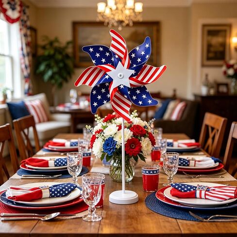 4th of July Decorations Pinwheels,12 Pack Red White Blue American Flag Pinwheels, Garden Wind Spinners Pinwheel Yard Outdoor Decor, Memorial Day Independence Day Party Supplies in Kuwait