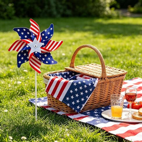 4th of July Decorations Pinwheels,12 Pack Red White Blue American Flag Pinwheels, Garden Wind Spinners Pinwheel Yard Outdoor Decor, Memorial Day Independence Day Party Supplies in Kuwait