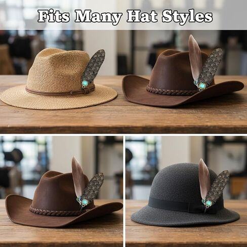 4 قطع من ريش القبعة، قبعة فيروزية متنوعة، ريش طبيعي، ريش قبعة رعاة البقر DIY Craft Fedora Cowboy Oktoberfest Trilby Hats، إكسسوارات حفلات العطلات، زخارف سهلة التركيب in Kuwait