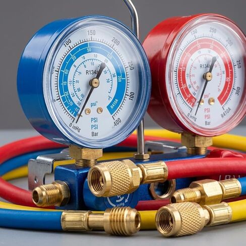 طقم مضخة تفريغ بمرحلة واحدة 4CFM مع مجموعة قياس متعددة R134a وكاشف للتسرب، مجموعة أدوات إصلاح التبريد HVAC AC المدرجة في ETL، أسود in Kuwait