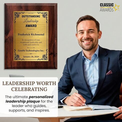 Custom Plaque for Outstanding Leaders - Personalized Leadership Gifts for Boss, Managers, Executives, Mentors - Leadership Award Plaque for Men and Women (Leadership 5, 6" x 8") in Kuwait