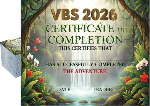 100 حزمة من Eaasty موضوع الغابات المطيرة VBS شهادة الإنجاز 4.75 × 5.75 بوصة موضوع الغابات المطيرة 2026 جائزة مدرسة الكتاب المقدس للإجازة، شهادات الإنجاز الورقية، طباعة من جانب واحد in Kuwait