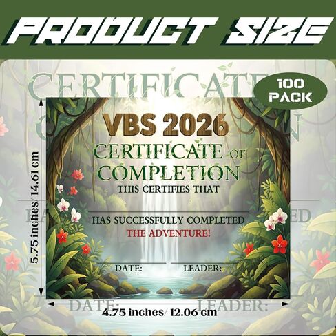 100 حزمة من Eaasty موضوع الغابات المطيرة VBS شهادة الإنجاز 4.75 × 5.75 بوصة موضوع الغابات المطيرة 2026 جائزة مدرسة الكتاب المقدس للإجازة، شهادات الإنجاز الورقية، طباعة من جانب واحد in Kuwait