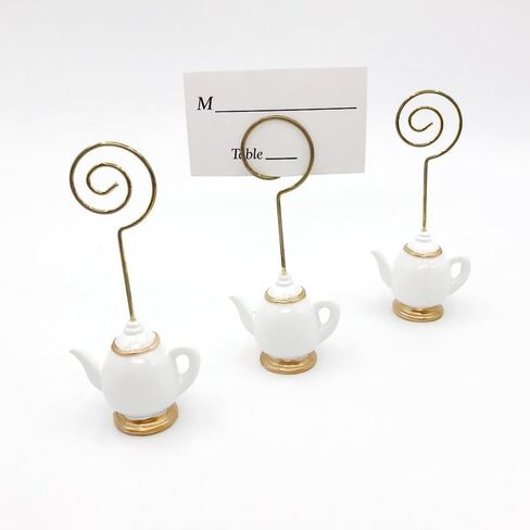 10 Pcs, Teapot,Table Card Holder，Place Card Holders, Table Number Holder，Photo Holders, Party Favors, Wedding Decorations (WHITE and GOLDEN) in Kuwait