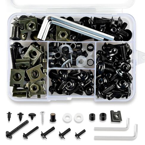 195PCS Motorcycle Fairing Bolt Kits, 304 Stainless Steel M5 M6 Motorcycle Windscreen Screws Black Fasteners Fairing Bolts Nut Clips Kit for Kawasaki Suzuki GSXR Honda Ducati Yamaha BMW (195) in Kuwait