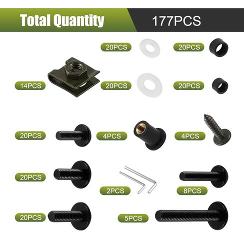 177 PCS Motorcycle Fairing Bolt Kit, M5 M6 Stainless Steel Windscreen Screws, Windshields Fasteners Clips, Universal Fairing Bolts Nut Clips Kit for Most Motorcycles (Black) in Kuwait