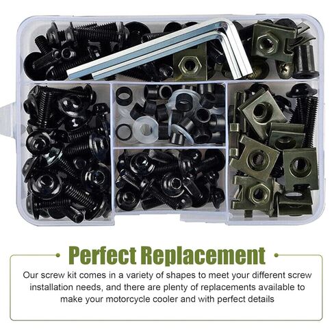 177 PCS Motorcycle Fairing Bolt Kit, M5 M6 Stainless Steel Windscreen Screws, Windshields Fasteners Clips, Universal Fairing Bolts Nut Clips Kit for Most Motorcycles (Black) in Kuwait