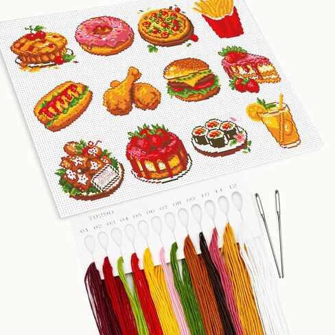 Zhenqing Western Food 12 Elements Printed Cross Stitch Kit - 11CT 36x52cm with Threads, Needle & Pattern, No Hoop Needed for Beginners (70290) in Kuwait