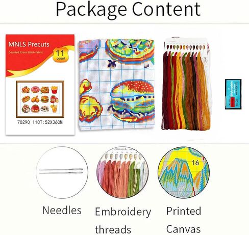 Zhenqing Western Food 12 Elements Printed Cross Stitch Kit - 11CT 36x52cm with Threads, Needle & Pattern, No Hoop Needed for Beginners (70290) in Kuwait