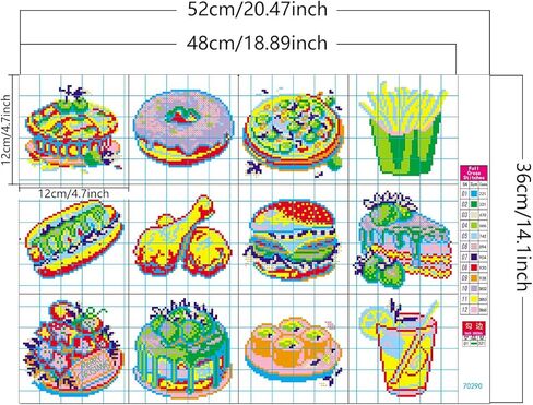 Zhenqing Western Food 12 Elements Printed Cross Stitch Kit - 11CT 36x52cm with Threads, Needle & Pattern, No Hoop Needed for Beginners (70290) in Kuwait