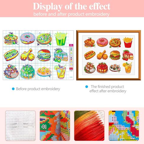 Zhenqing Western Food 12 Elements Printed Cross Stitch Kit - 11CT 36x52cm with Threads, Needle & Pattern, No Hoop Needed for Beginners (70290) in Kuwait
