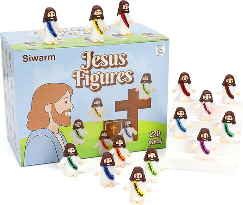 Siwarm 220 Pcs Little Jesus Figures, Jesus Loves You Figures, Mini Jesus Figurines in Bulk, Baby Jesus Figure Mini, Gifts for Sunday School Religious Party Favors (10 Colors) in Kuwait