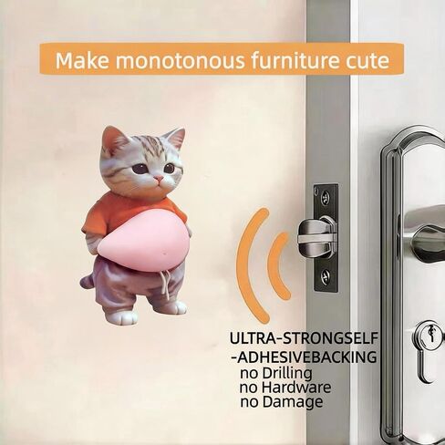 Door stoppers for wall- Cats(4 PCS) - Door knob wall Protector with Strong Back Adhesive - Quiet and Shock Absorbent Silicone Wall Protectors from Door Knobs - Silicone Material, Soft to the Touch in Kuwait
