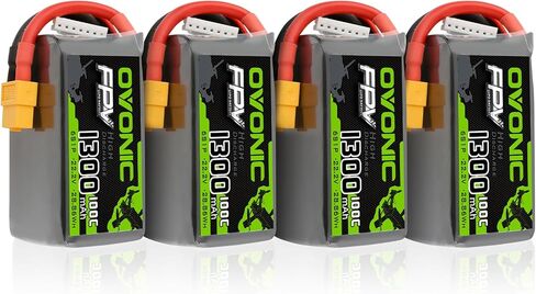 بطارية ليبو OVONIC 6S 1300 مللي أمبير في الساعة 22.2 فولت 100C مع قابس XT60 لشاحنة سيارة RC ومركبات RC وقارب بدون طيار وطائرة هليكوبتر وطائرة هليكوبتر FPV نماذج هواية السباق [عبوة واحدة تتضمن 4 بطاريات] in Kuwait