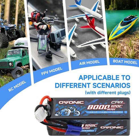OVONIC 4S Lipo Battery 14.8V 8000mAh 120C with EC5 Connector for RC Car Truck Vehicles Boat Drone Airplane Quadcopter Helicopter FPV Racing Hobby Models Pro Truck Boat Jet Basher in Kuwait