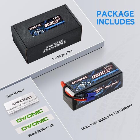 OVONIC 4S Lipo Battery 14.8V 8000mAh 120C with EC5 Connector for RC Car Truck Vehicles Boat Drone Airplane Quadcopter Helicopter FPV Racing Hobby Models Pro Truck Boat Jet Basher in Kuwait
