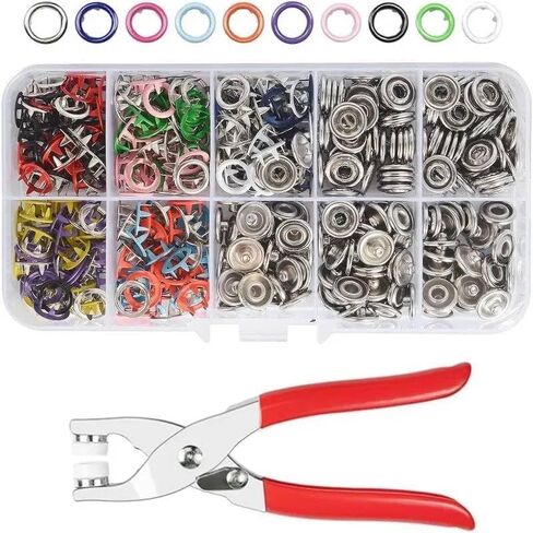 100 Sets Metal Snap Buttons Kit, Copper Sewing Snaps with Anti-Slip Press Pliers, 9.5mm 10 Colors for DIY Crafts Clothes Hats Fabric in Kuwait