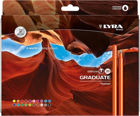 LYRA Graduate Synthetic Fine Tip Fineliner, 20 Pieces in Assorted Colours, Ideal for Students and Schools in Kuwait