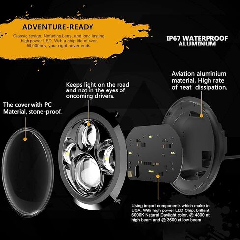 SUNPIE 7 inch Head light Black Compatible with H_arley Street Glide/Tri/Electra Glide, Compatible with Road King Softail Deluxe Heritage with Mount Bracket in Kuwait