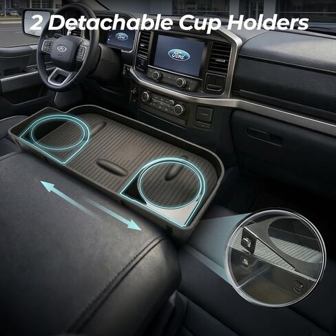 صينية مسند رأس مقعد القفز مع شاحن لاسلكي 15 وات لـ 2011-2026 Ford F150 F250 F350 F450 F550 F650 - منظم وحدة التحكم المركزية، 2 حامل أكواب قابلين للفصل، سجادات مضادة للانزلاق in Kuwait