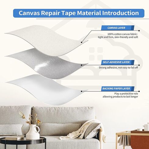 KING MOUNTAIN Canvas Repair Patch 16×60 Inch Self-Adhesive Waterproof Fabric Patch for Sofas, Tents, Furniture,Tote Bags, Car Seats (Off White) in Kuwait