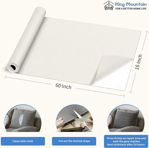 KING MOUNTAIN Canvas Repair Patch 16×60 Inch Self-Adhesive Waterproof Fabric Patch for Sofas, Tents, Furniture,Tote Bags, Car Seats (Off White) in Kuwait