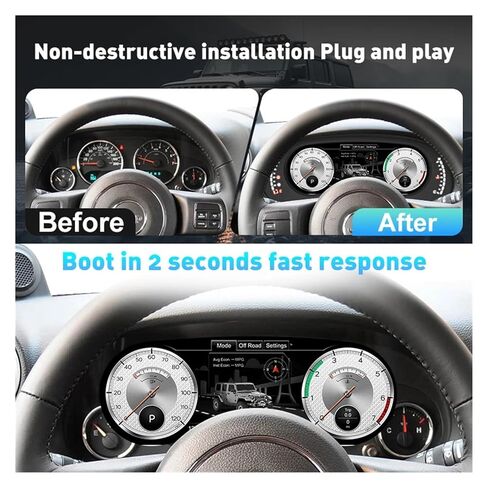 Digital Instrument Cluster Speedometer Dashboard Compatible with Jeep Wrangler JK 2011-2017 - 12.3'' HD Anti-Glare Screen, Easy Installation in Kuwait