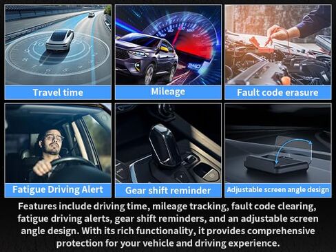 C500 HUD OBD2 Gauge Display – Heads Up Display for Cars, Speed Display for Car with Auto-Dimming, OBD Speedometer, Overheating Warning, RPM & Voltage Monitor, for Car Owners & Daily Driving in Kuwait