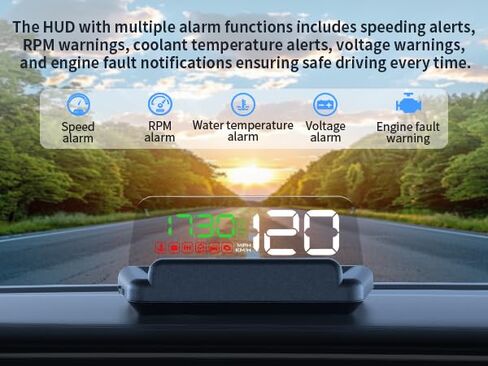 C500 HUD OBD2 Gauge Display – Heads Up Display for Cars, Speed Display for Car with Auto-Dimming, OBD Speedometer, Overheating Warning, RPM & Voltage Monitor, for Car Owners & Daily Driving in Kuwait