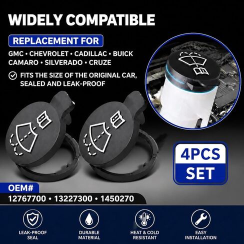 Windshield Wiper Fluid Cap Replacement for GMC Chevrolet Cadillac Buick Camaro Silverado Cruze, Washer Reservoir Cap OEM 12767700 13227300 1450270, 4 Pack in Kuwait