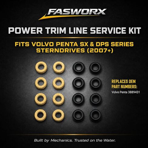 FASWORX 3889431 Power Trim Line Service Seal Kit | Replaces Volvo Penta SX-A, DPS-A, DPS-B, TSK-A Transom Shields & Sterndrives | 16-Piece Hydraulic O-Ring & Retainer Cup Set in Kuwait