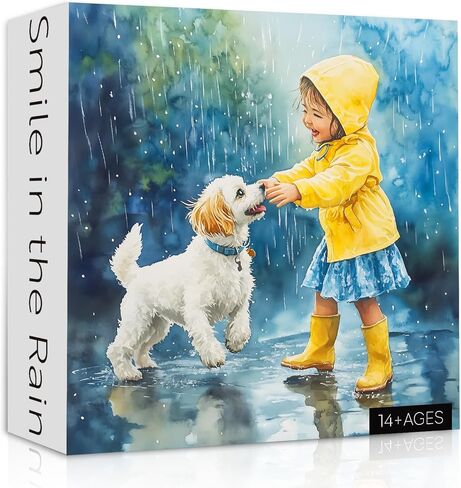 Funny Dog Puzzles for Adults 1000 Pieces, Cute Animal Jigsaw Puzzle, Rainny Puppy Girl Puzzle as Home Wall Art Decor in Kuwait