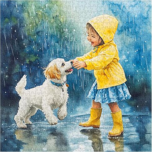 Funny Dog Puzzles for Adults 1000 Pieces, Cute Animal Jigsaw Puzzle, Rainny Puppy Girl Puzzle as Home Wall Art Decor in Kuwait