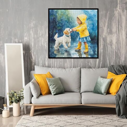 Funny Dog Puzzles for Adults 1000 Pieces, Cute Animal Jigsaw Puzzle, Rainny Puppy Girl Puzzle as Home Wall Art Decor in Kuwait